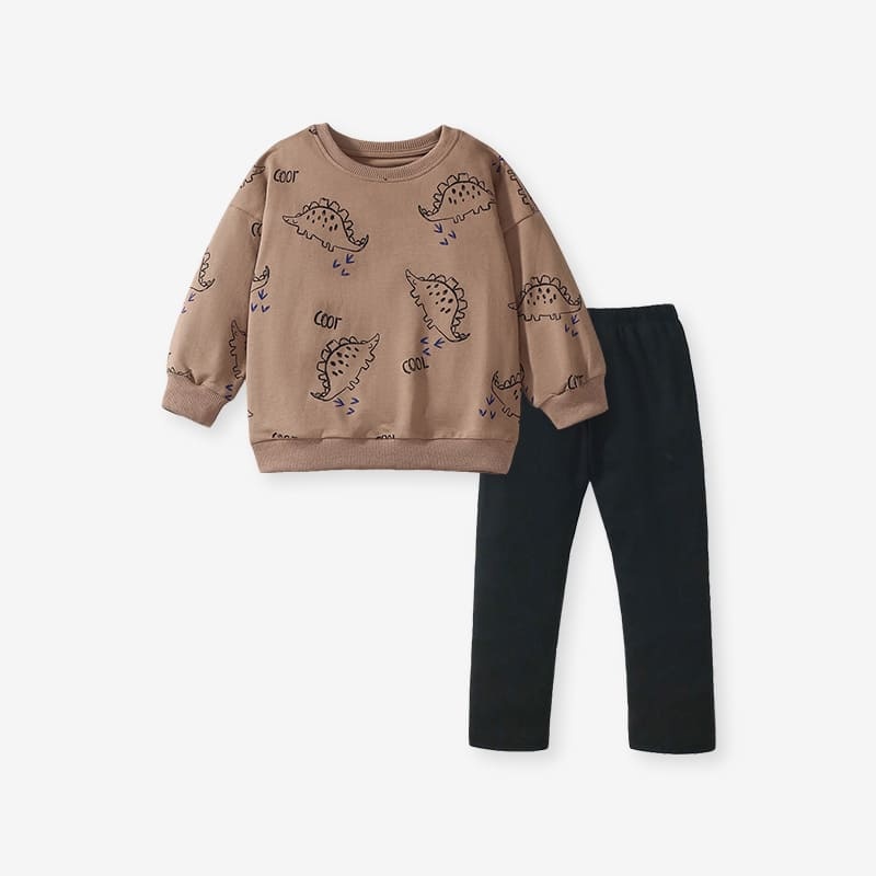 2-piece Kid Boys Dinosaur Print Cotton Sweatshirt and Pants Set