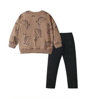 2-piece Kid Boys Dinosaur Print Cotton Sweatshirt and Pants Set