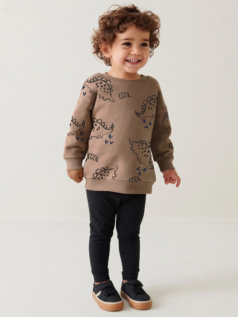 2-piece Kid Boys Dinosaur Print Cotton Sweatshirt and Pants Set