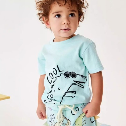 2-piece Boys Animal Crocodile Print Short Sleeve Tee & Shorts Set