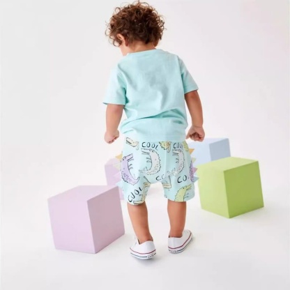 2-piece Boys Animal Crocodile Print Short Sleeve Tee & Shorts Set