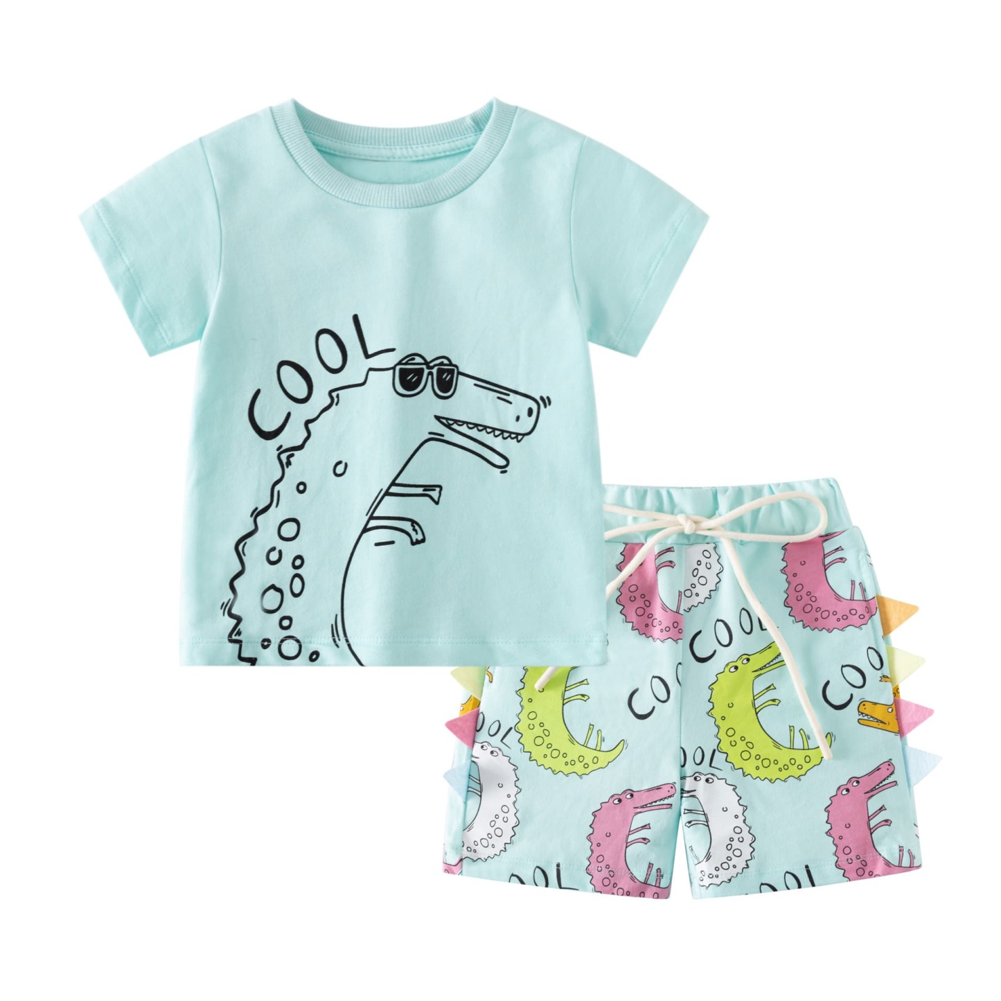 2-piece Boys Animal Crocodile Print Short Sleeve Tee & Shorts Set