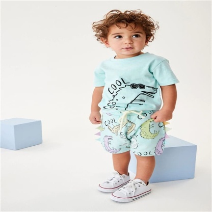 2-piece Boys Animal Crocodile Print Short Sleeve Tee & Shorts Set