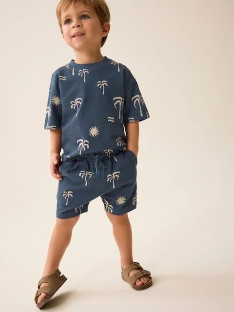 Little Maven Boys 2-Piece Printed Cotton Short Sleeve Tee & Shorts Set