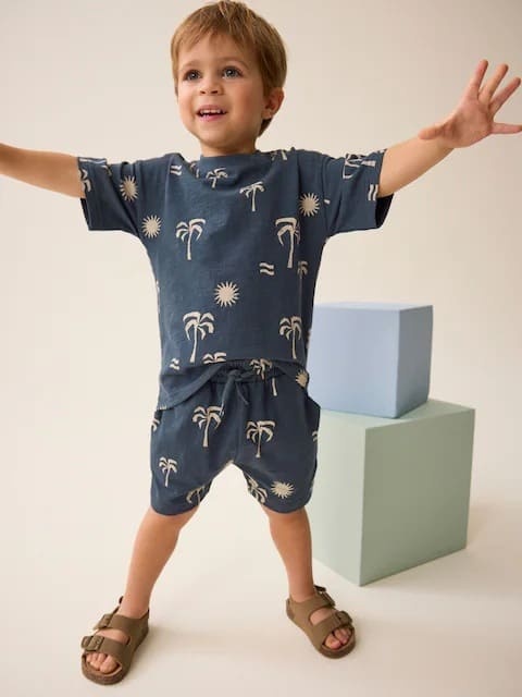 Little Maven Boys 2-Piece Printed Cotton Short Sleeve Tee & Shorts Set