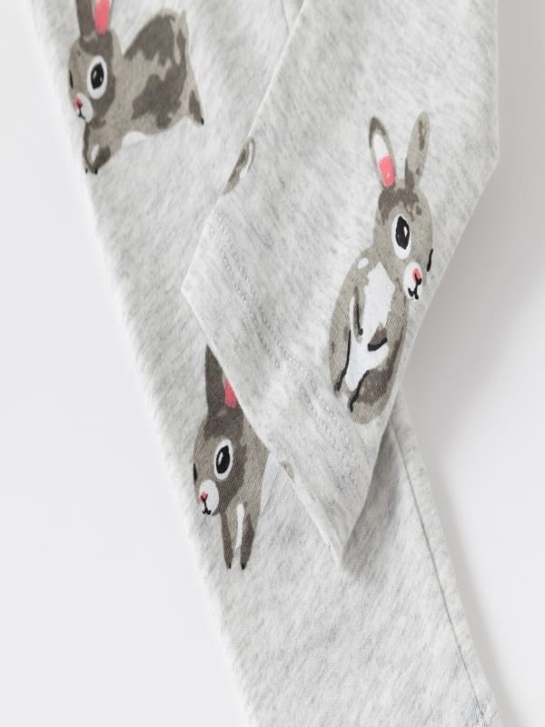 Girls 2-Piece Cute Rabbit Print Cotton Short Sleeve Tee & Pants Set