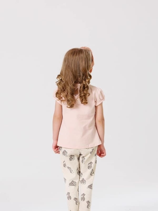 Girls 2-Piece Cute Rabbit Print Cotton Short Sleeve Tee & Pants Set