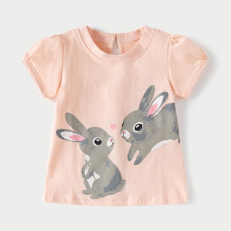 Girls 2-Piece Cute Rabbit Print Cotton Short Sleeve Tee & Pants Set