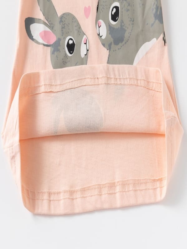 Girls 2-Piece Cute Rabbit Print Cotton Short Sleeve Tee & Pants Set