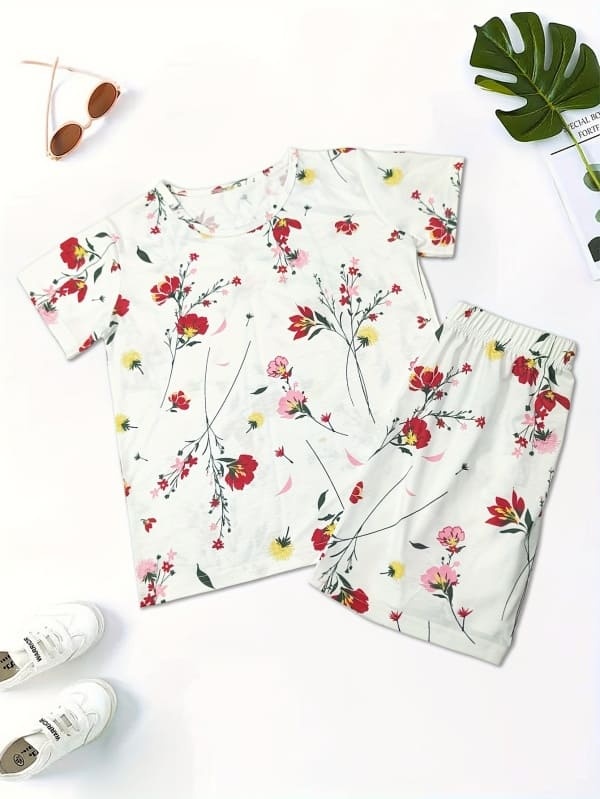 Little Maven Girls Floral Print Cotton Pajama Set