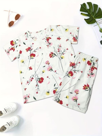 Little Maven Girls Floral Print Cotton Pajama Set