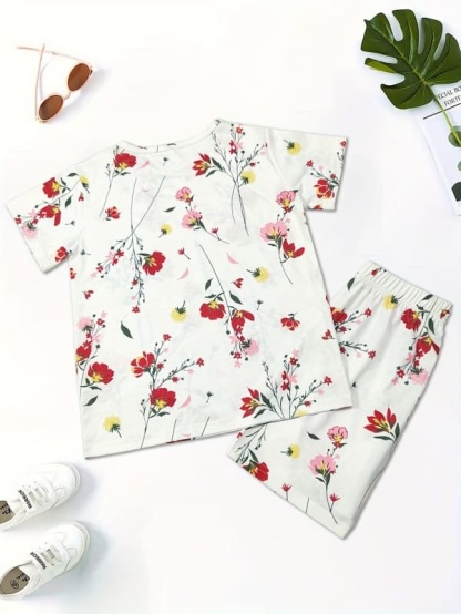 Little Maven Girls Floral Print Cotton Pajama Set