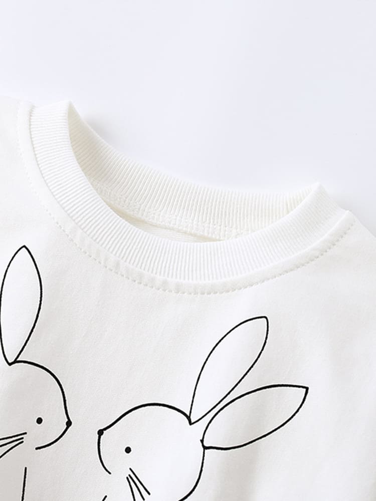 2-piece Girls Rabbit Print Long Sleeve Tee and Elastic Waist Pants Set