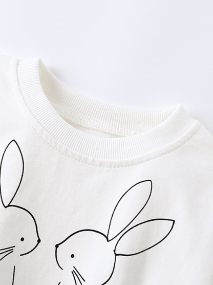 2-piece Girls Rabbit Print Long Sleeve Tee and Elastic Waist Pants Set