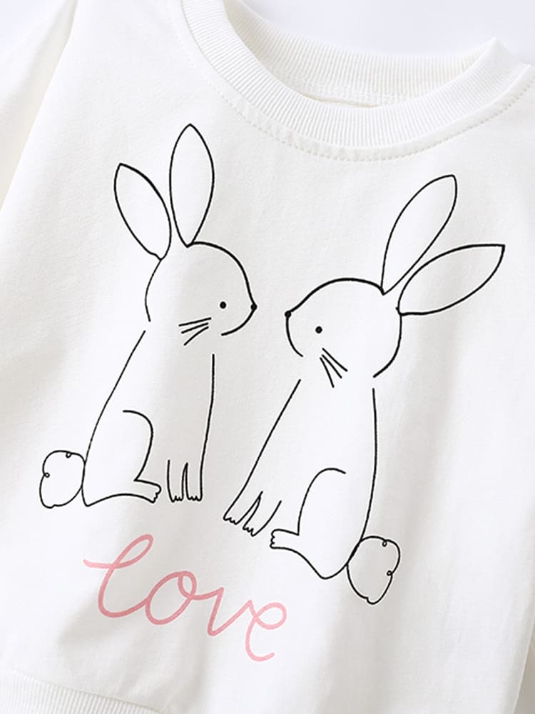 2-piece Girls Rabbit Print Long Sleeve Tee and Elastic Waist Pants Set