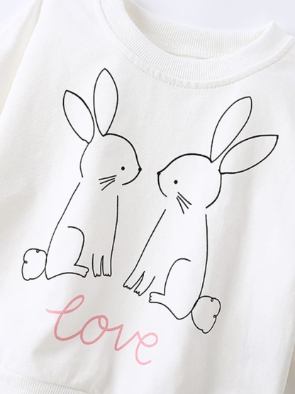 2-piece Girls Rabbit Print Long Sleeve Tee and Elastic Waist Pants Set