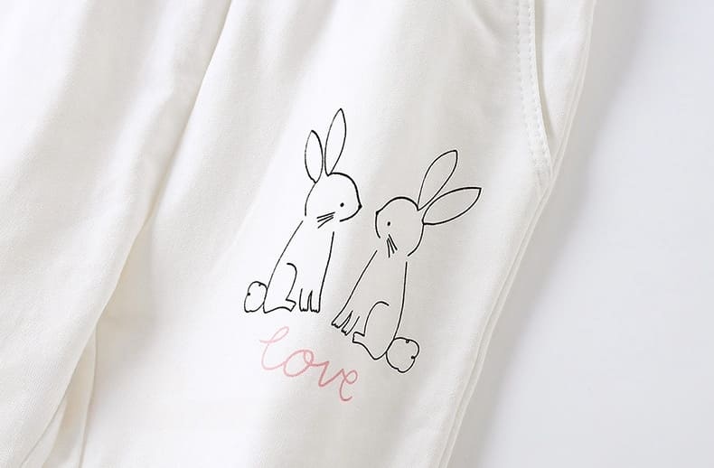 2-piece Girls Rabbit Print Long Sleeve Tee and Elastic Waist Pants Set
