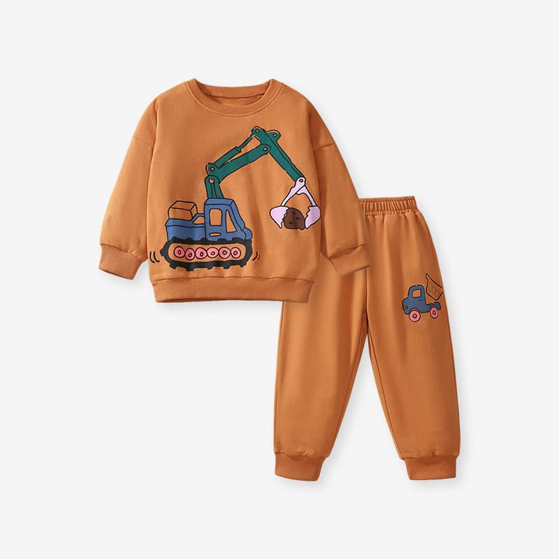 Little Maven excavator print boys sweatshirt set