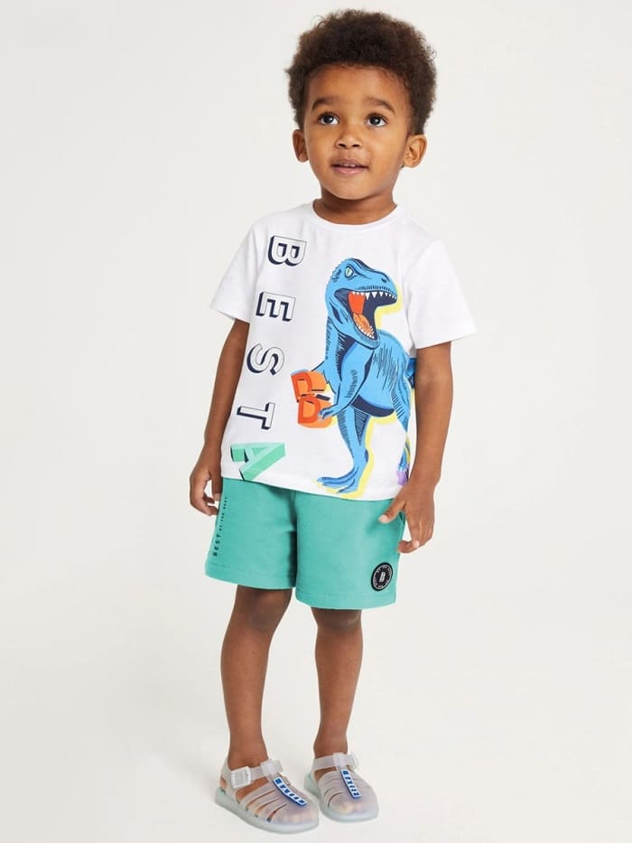 2-piece Kid Boys Dinosaur Letter Print Cotton Tee and Shorts Set