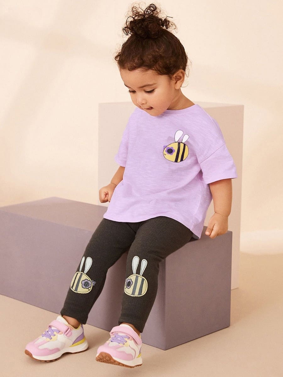 Little Maven Girls Bee-Themed 2-Piece Organic Cotton Tee & Pants Set