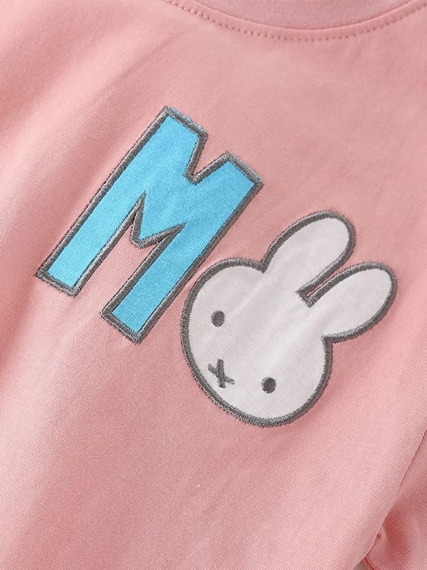 2-piece Kid Girls Bunny and Lettering Print Cotton Tee & Pants Set
