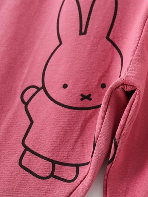 2-piece Kid Girls Bunny and Lettering Print Cotton Tee & Pants Set