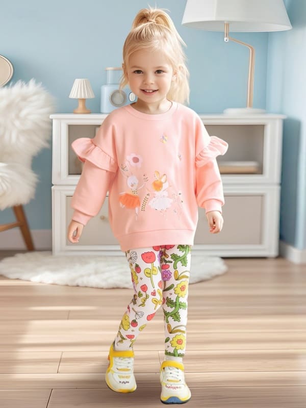 2-piece Kid Girls Cartoon Mouse Print Cotton Sweatshirt & Leggings Set