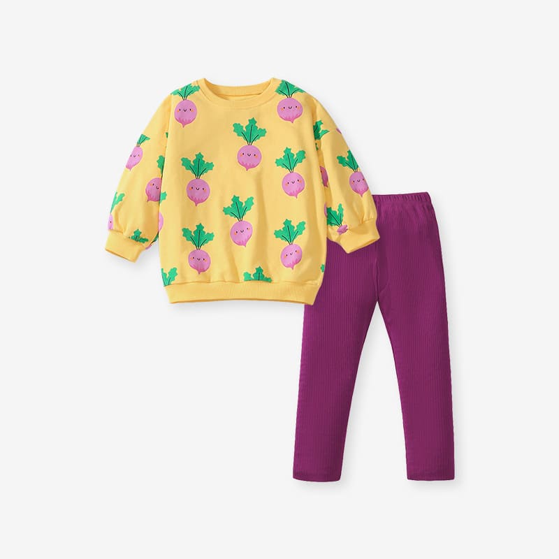 Little Maven Adorable 2-Piece Cotton Carrot Print Sweatshirt & Pants Set for Girls