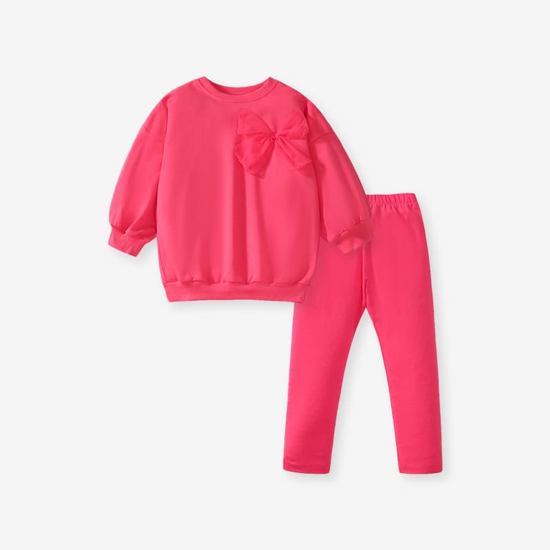 Little Maven 2-piece Kid Girls Cotton Sweatshirt With Mesh Bow and Pants Set