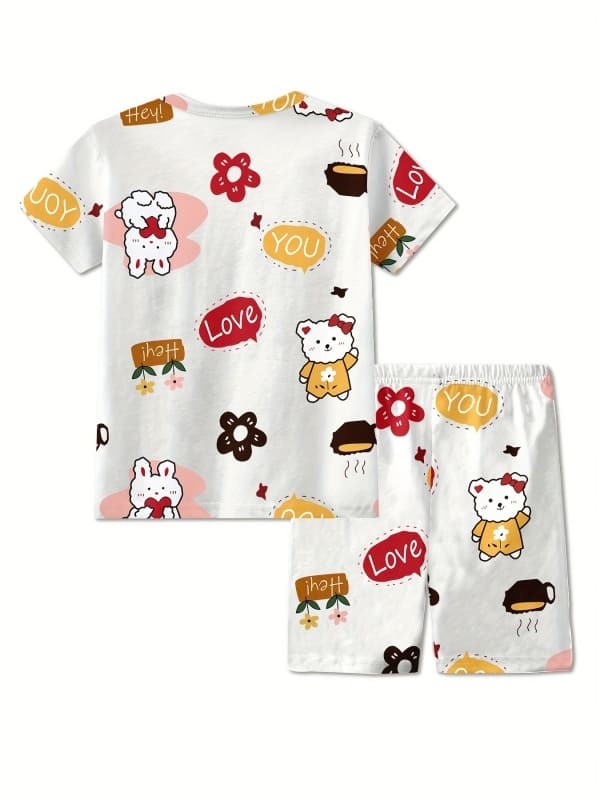 2-piece Kids cartoon animal and letter print cotton Tee & shorts set