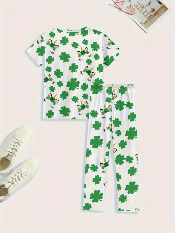 Little Maven 2-Piece Organic Cotton Four-Leaf Clover Print Pajama Set