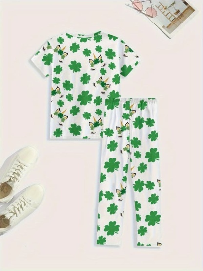 Little Maven 2-Piece Organic Cotton Four-Leaf Clover Print Pajama Set