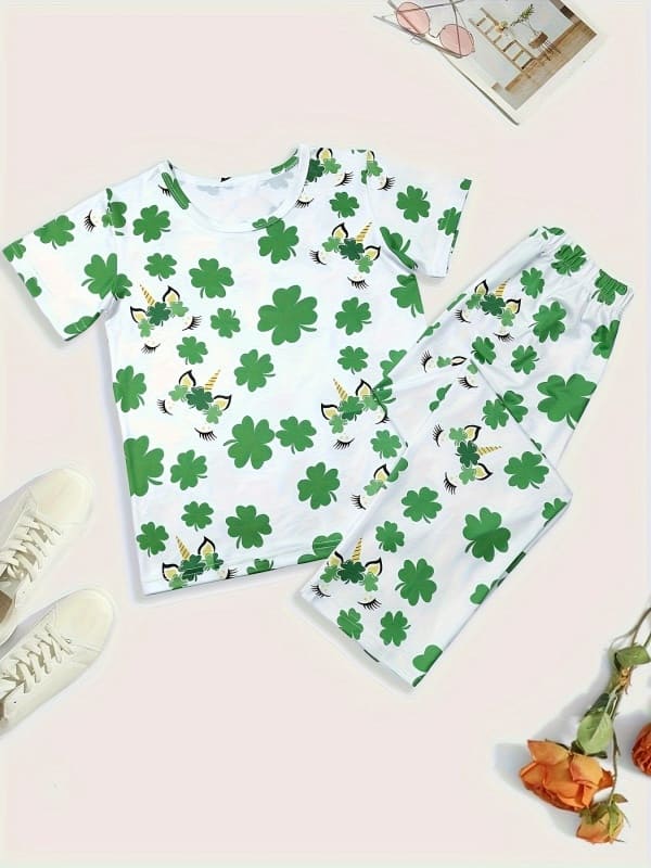Little Maven 2-Piece Organic Cotton Four-Leaf Clover Print Pajama Set