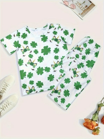 Little Maven 2-Piece Organic Cotton Four-Leaf Clover Print Pajama Set