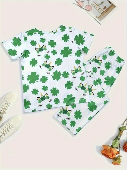 Little Maven 2-Piece Organic Cotton Four-Leaf Clover Print Pajama Set
