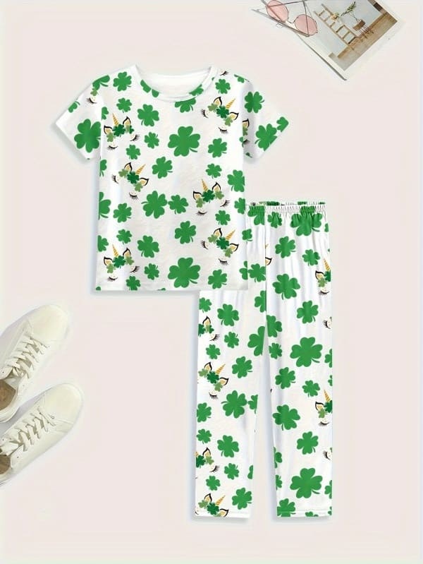 Little Maven 2-Piece Organic Cotton Four-Leaf Clover Print Pajama Set