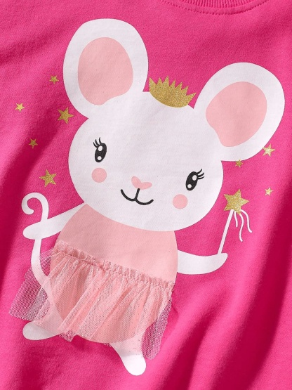 2pcs Adorable Bunny Print Cotton Sweatshirt & Pants Set for Girls