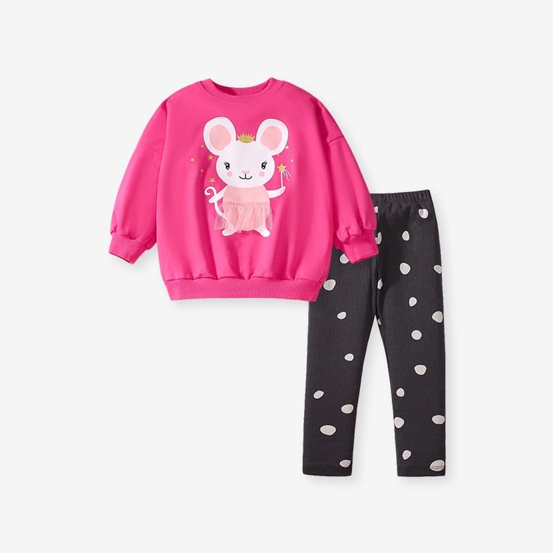 2pcs Adorable Bunny Print Cotton Sweatshirt & Pants Set for Girls