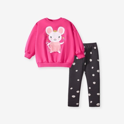 2pcs Adorable Bunny Print Cotton Sweatshirt & Pants Set for Girls