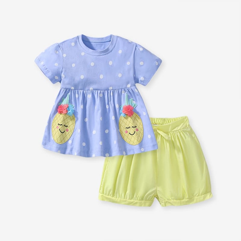 Little Maven Girls Pineapple & Polka Dot Cotton Tee Set