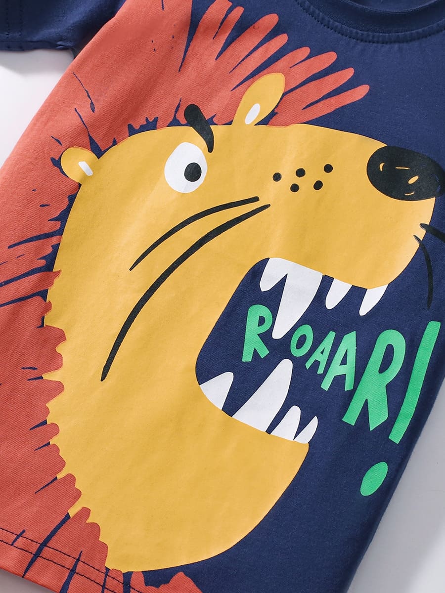 2pcs Kid Boy Cartoon Lion Pattern short-sleeve Tee and Shorts Set