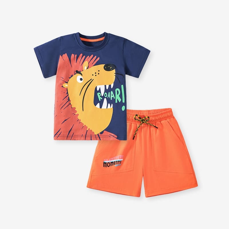 2pcs Kid Boy Cartoon Lion Pattern short-sleeve Tee and Shorts Set