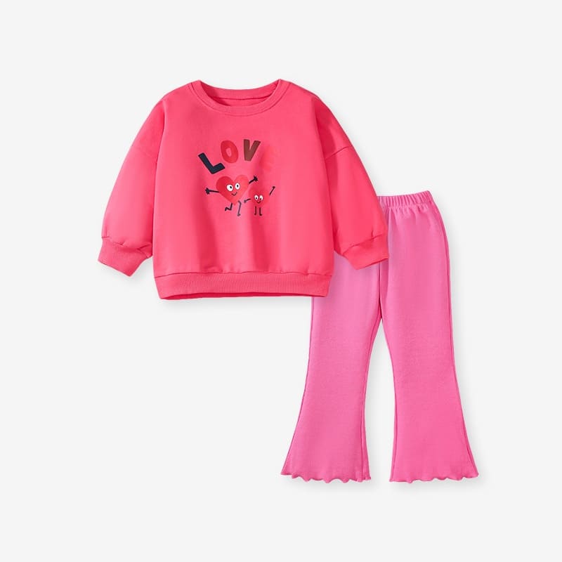 Little Maven 2pcs Kid Girl Love Heart Print Sweatshirt and Flared Pants Set