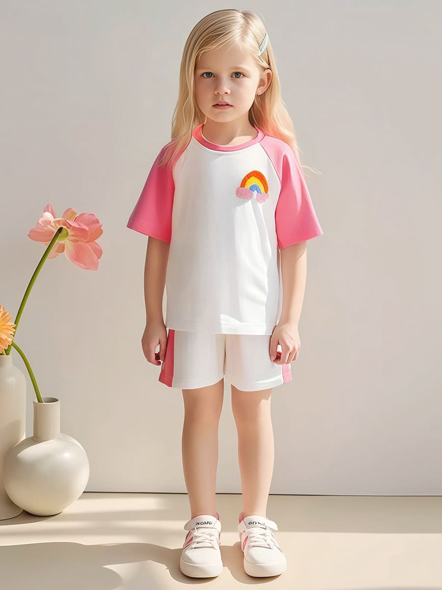 Little Maven 2pcs Kid GirlTerry Embroidery Cotton Short-sleeve Tee and Shorts Set