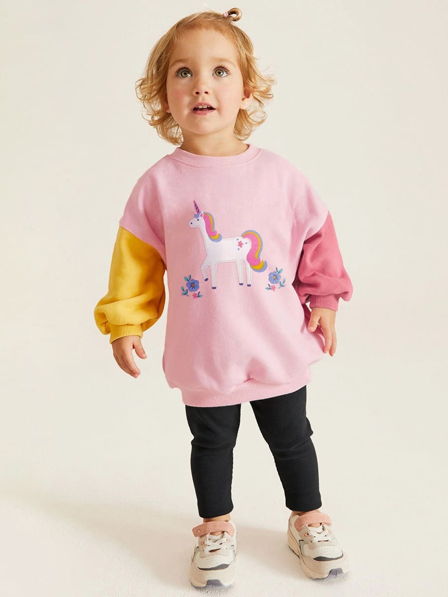 Little Maven 2-piece Unicorn Embroidered Fleece Sweatshirt and Pants Set for girls