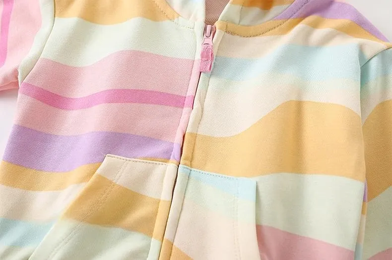 Toddler/Kid Girl Multicolor Printed Casual Hooded Zip-Up Jacket