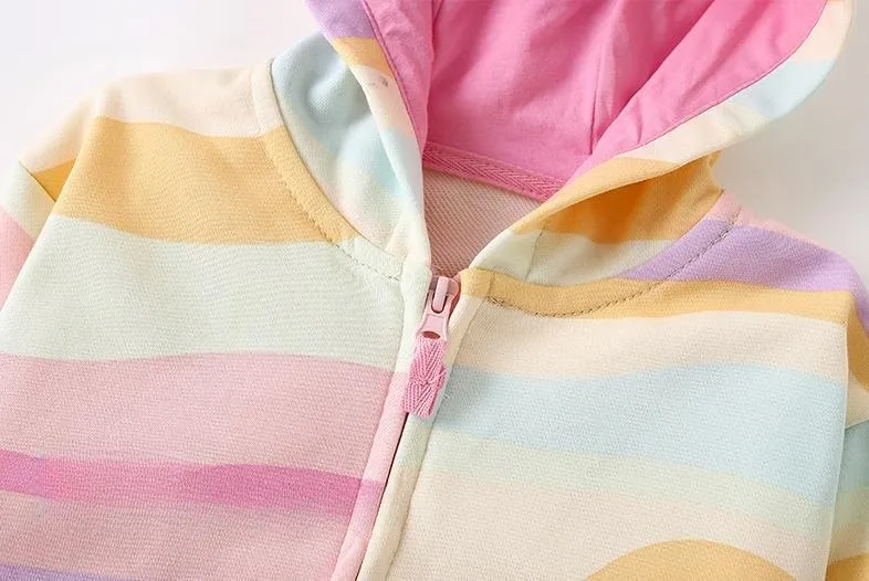 Toddler/Kid Girl Multicolor Printed Casual Hooded Zip-Up Jacket