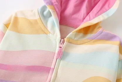 Toddler/Kid Girl Multicolor Printed Casual Hooded Zip-Up Jacket
