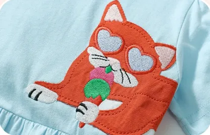 Adorable Cartoon Cat Embroidered Dress for Girls Aged 2-11