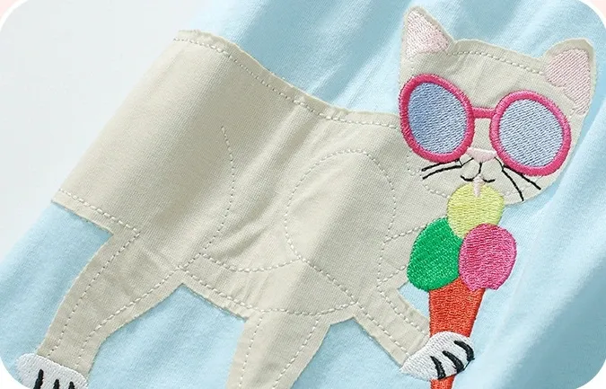 Adorable Cartoon Cat Embroidered Dress for Girls Aged 2-11